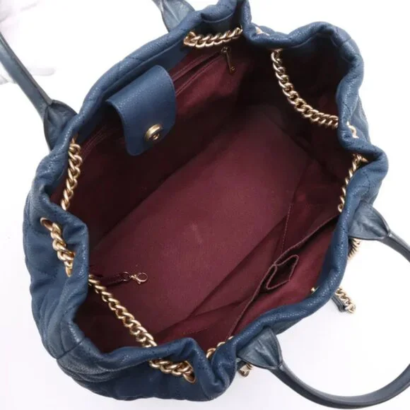 Chanel Matelasse Caviar Skin Two-Way Tote Bag Navy Blue - Picture 7 of 12